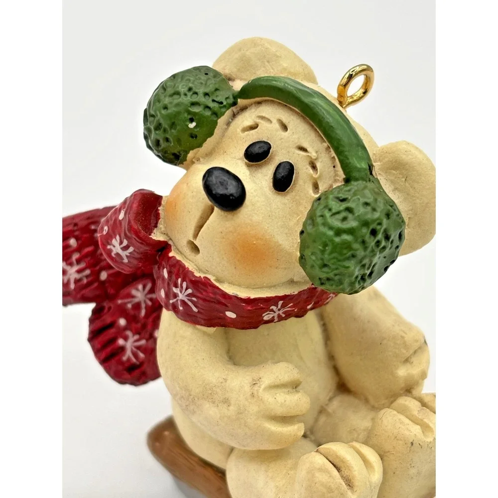 Suzi Skoglund Sledding Snowbear Hand-painted Resin Figure '97 Folk Art Christmas